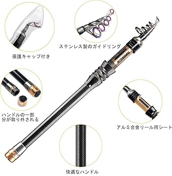 Amazon.co.jp: 釣り竿セット 2.1M炭素伸縮釣竿 ロッド
